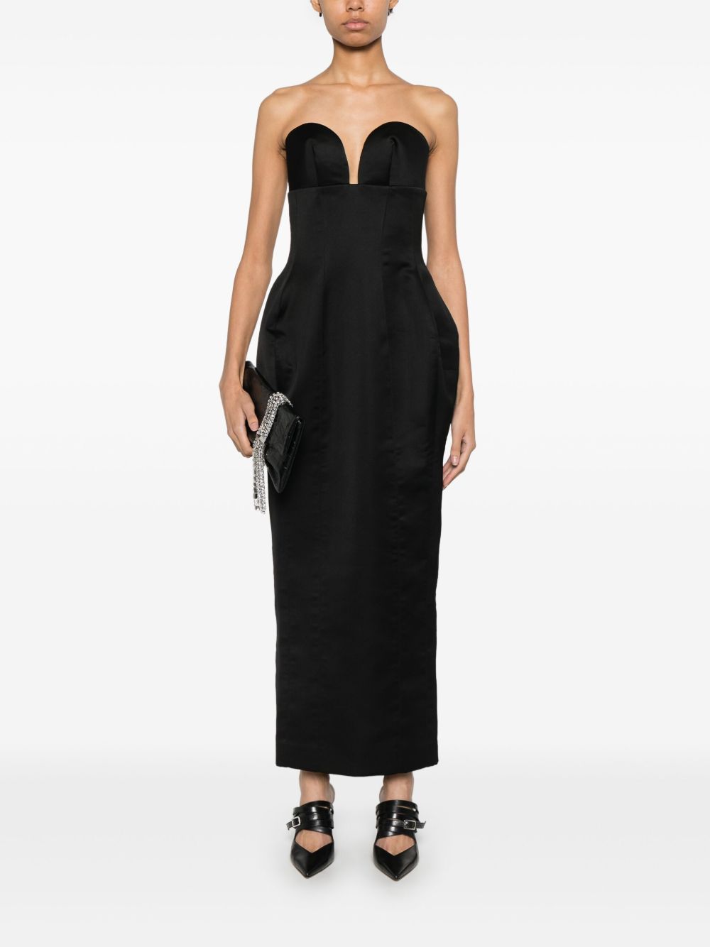 Mônot Satijnen maxi-dress - Zwart