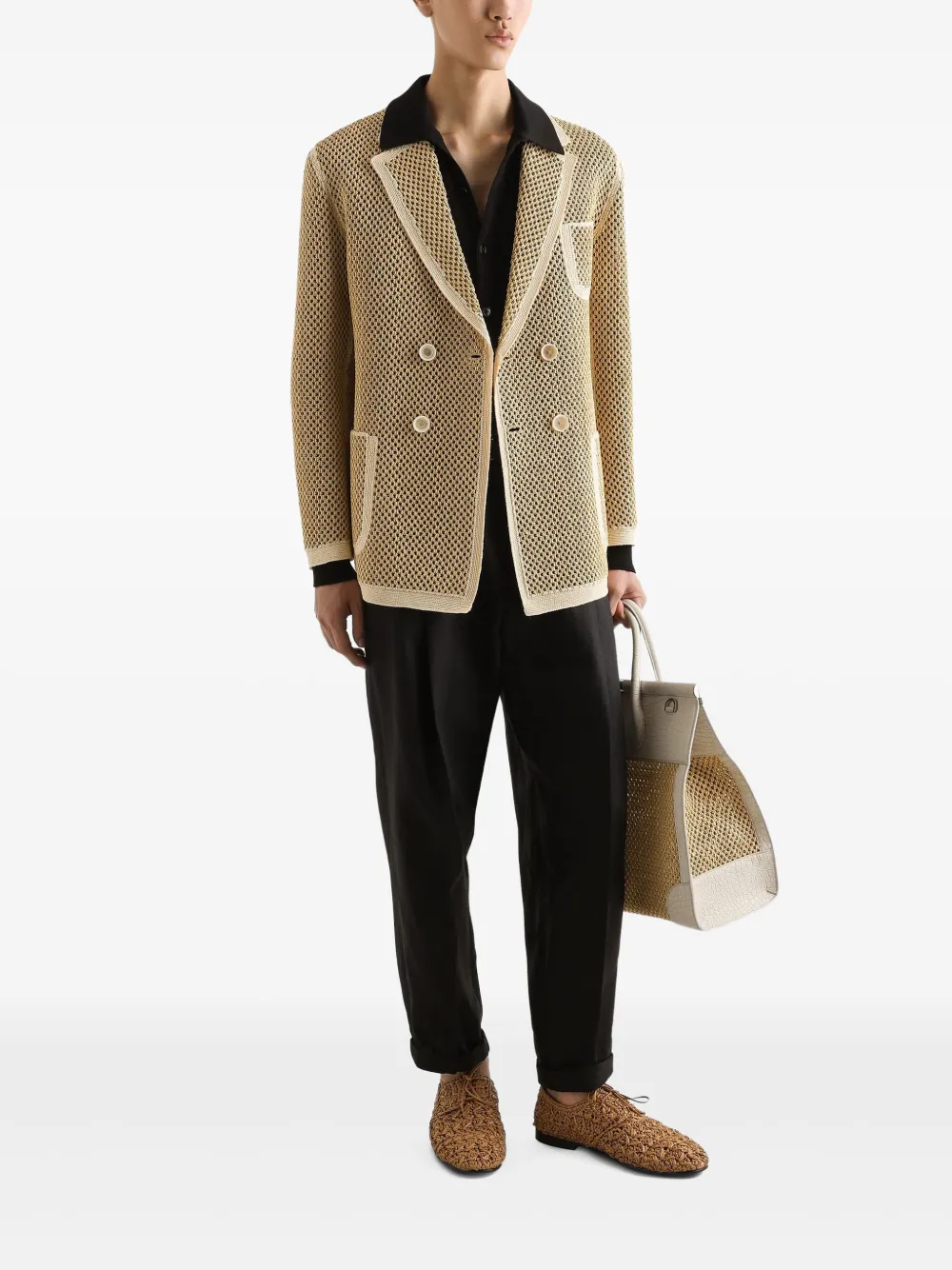 Dolce & Gabbana raffia double-breasted blazer - Beige