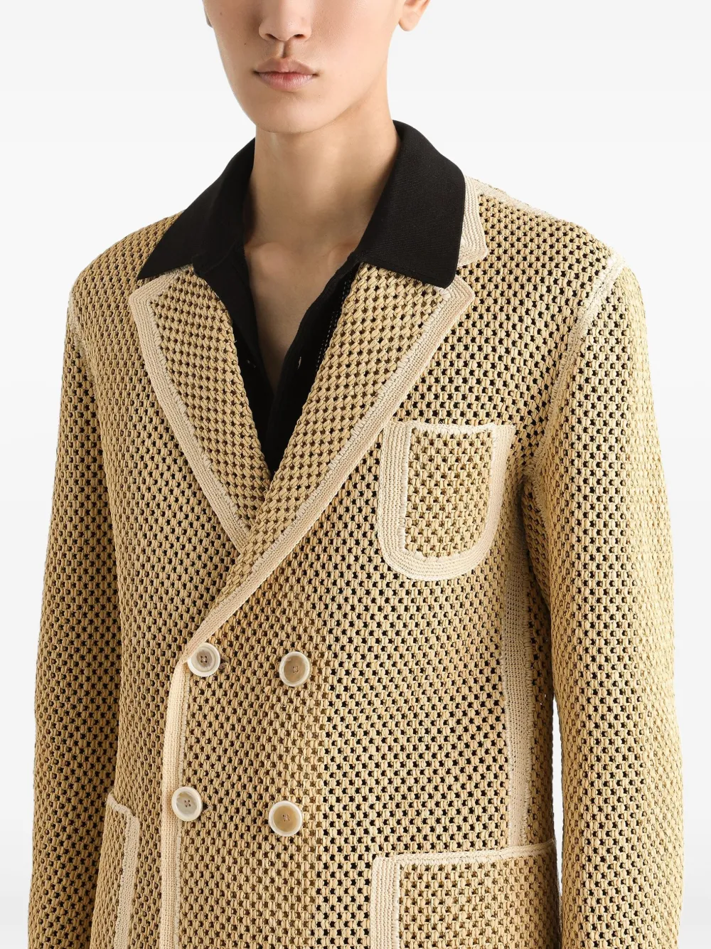 Dolce & Gabbana Raffia blazer met dubbele rij knopen Beige