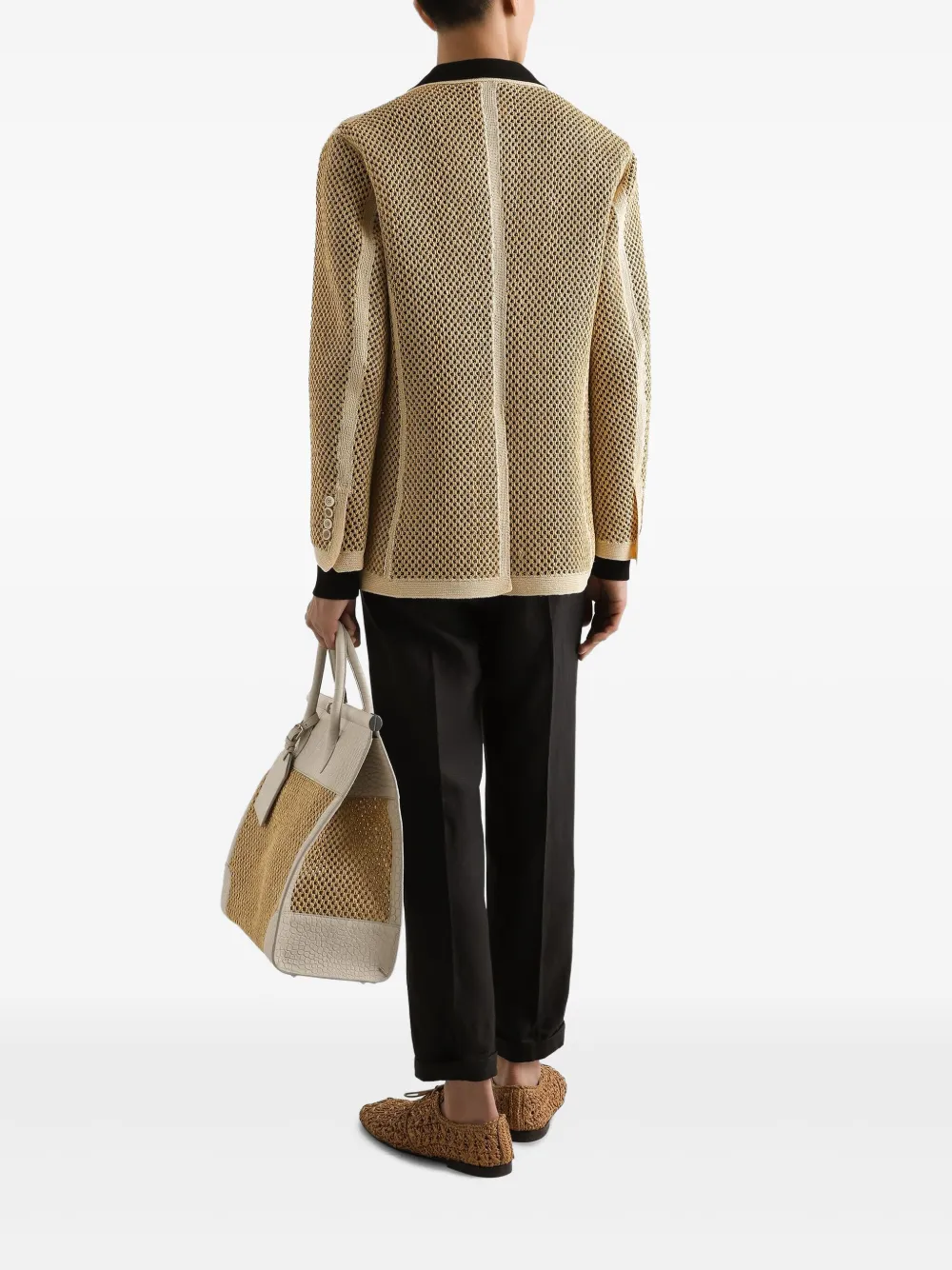 Dolce & Gabbana Raffia blazer met dubbele rij knopen Beige