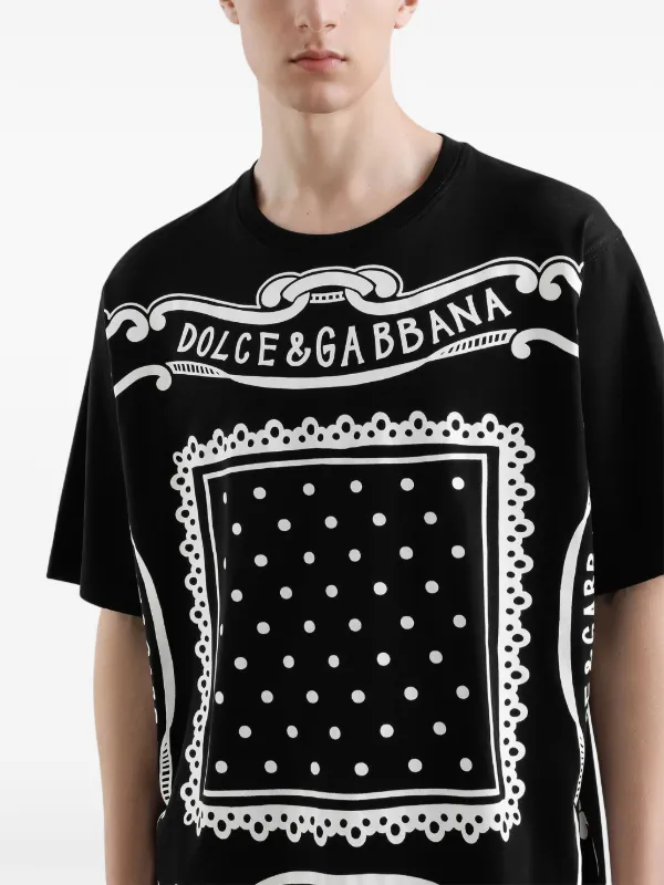 Dolce & Gabbana バンダナ柄 コットン 半袖Tシャツ ブラック 関税込 ドルチェ＆ガッバーナ Tシャツ 綿 バンダナプリント 黒