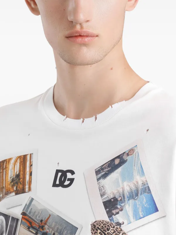 DOLCE&GABBANA プリント柄ホワイトTシャツ Cotton T-shirt with logo print in White for Men