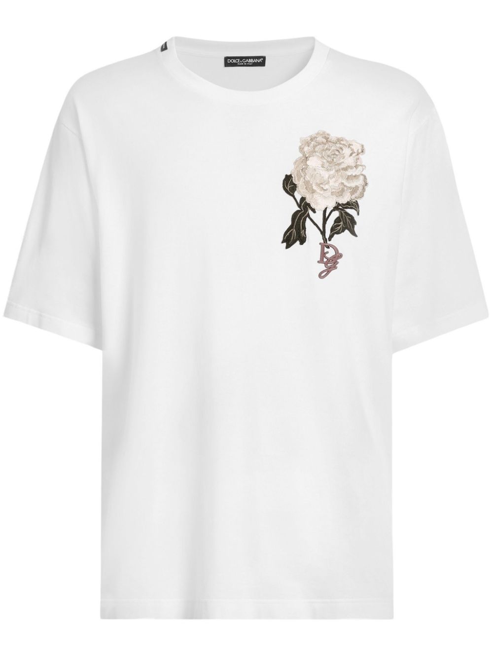 rose-embroidered T-shirt