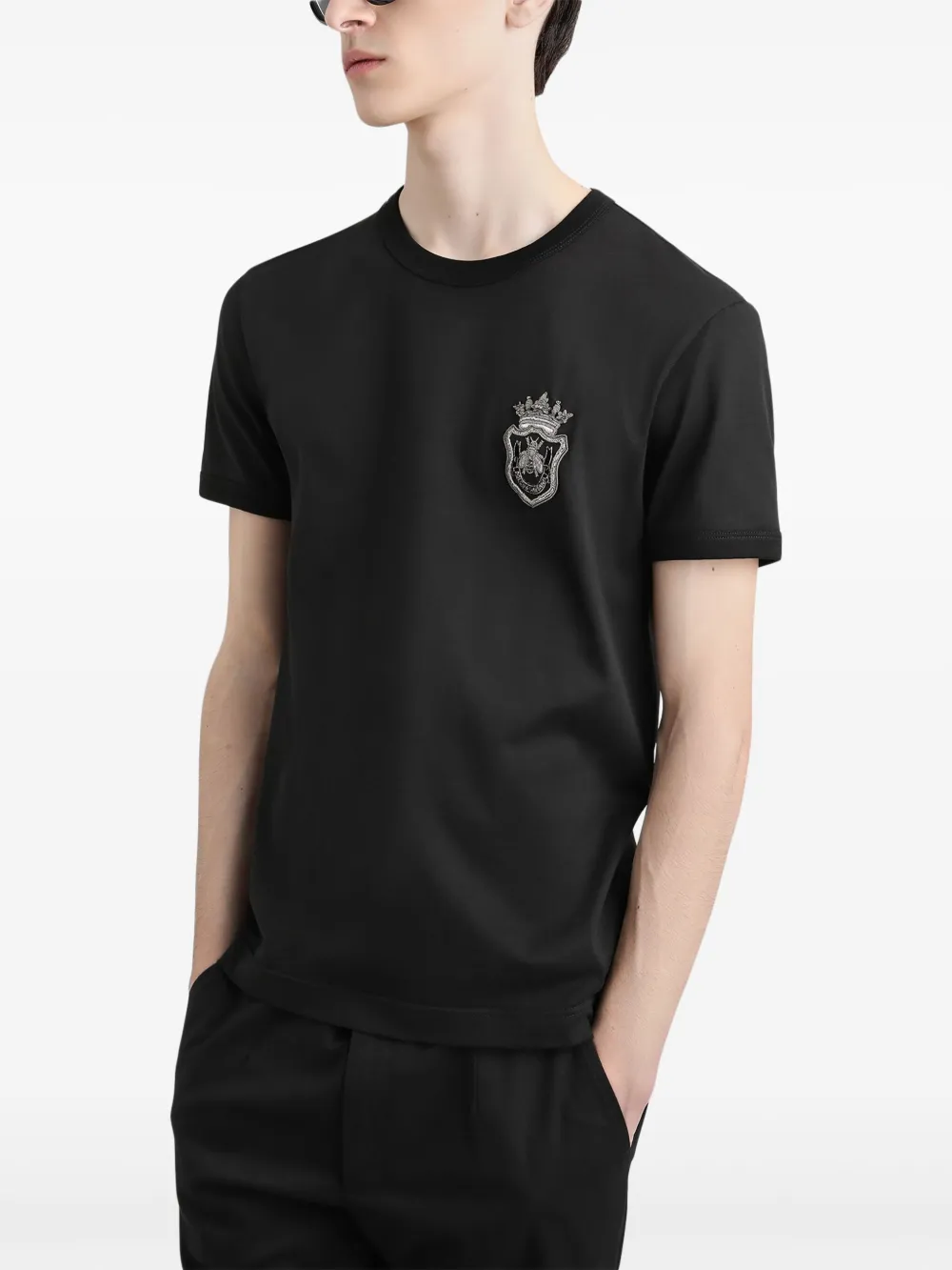 Shop Dolce & Gabbana Embroidered Logo T-shirt In Black