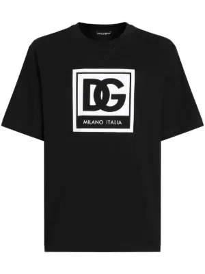 極美品★DOLCE&GABBANA★近年DGロゴ グラフィックTシャツストレッチ ブラックのメンズ Tシャツ コットンインターロック DGロゴプリント