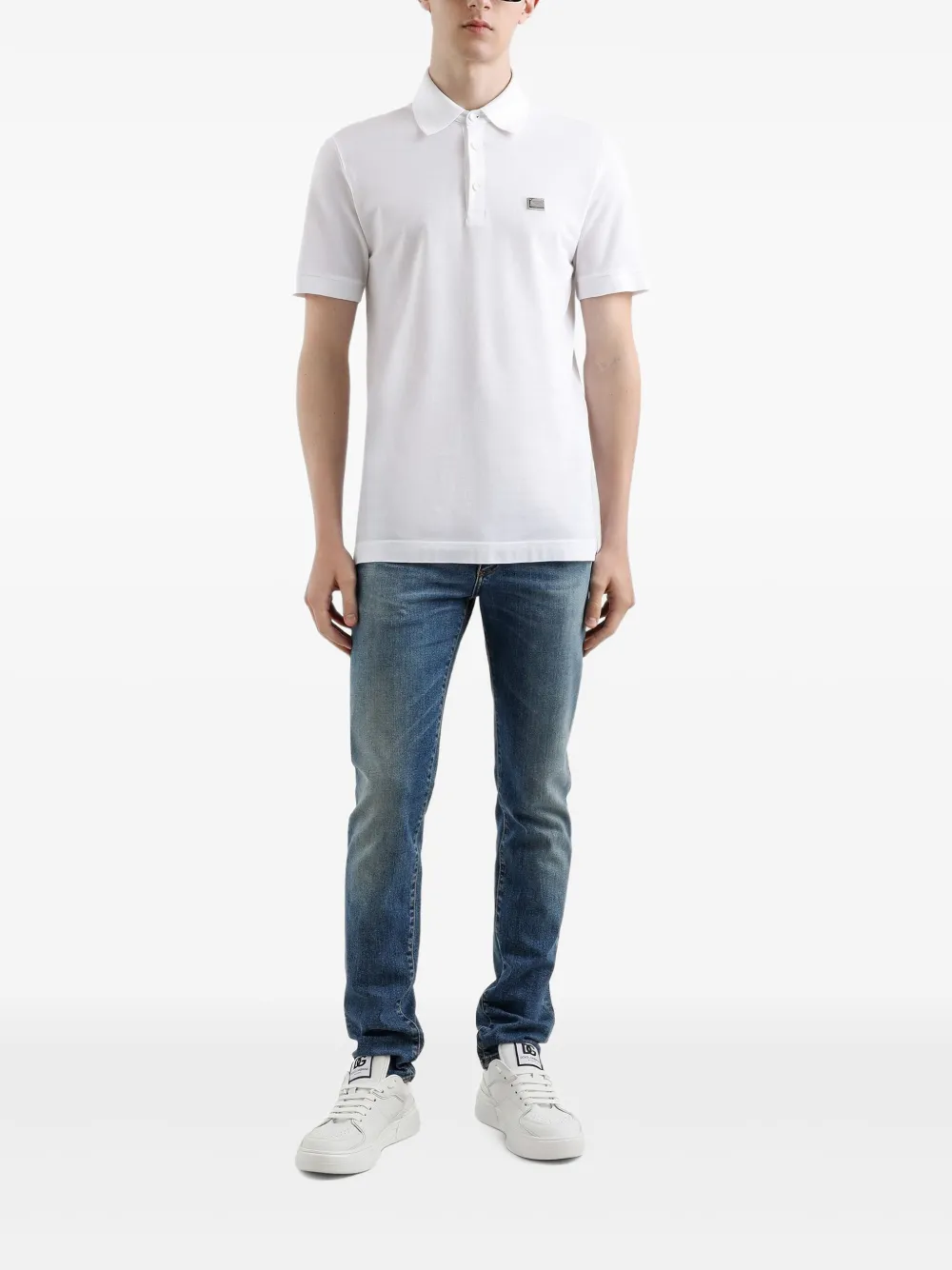 Dolce & Gabbana Poloshirt met logoplakkaat - Wit