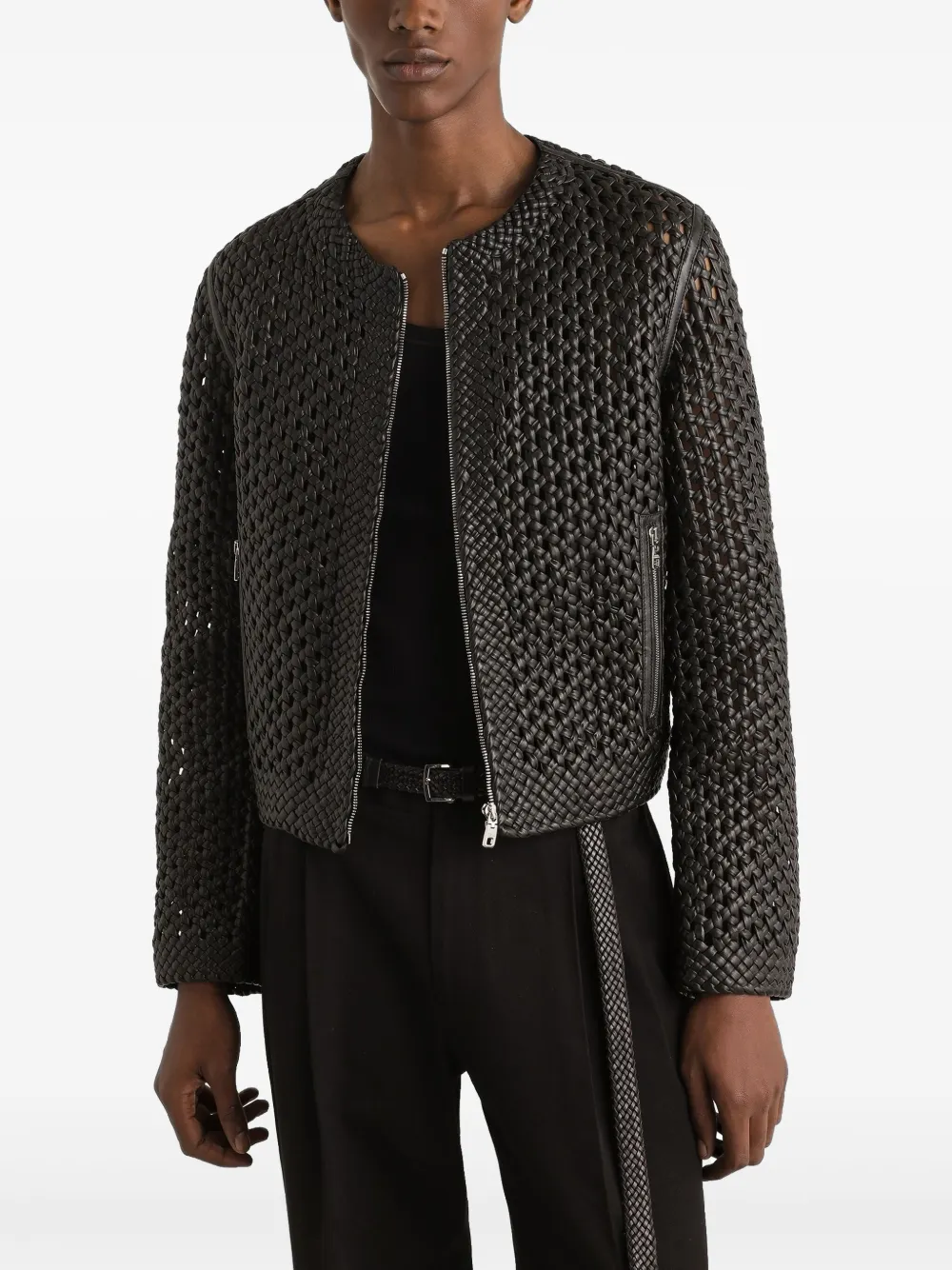 Dolce & Gabbana Geweven jack van nappa leer Zwart