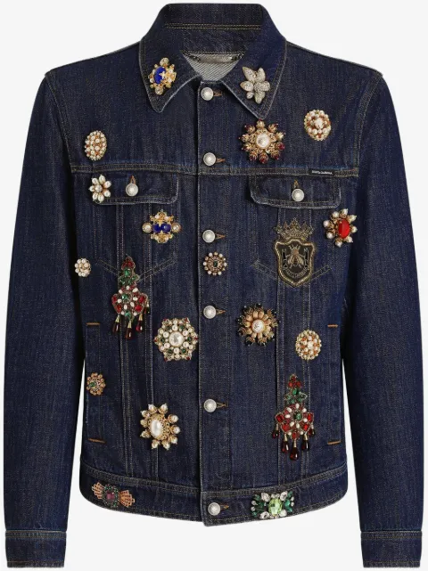 Dolce & Gabbana chamarra de mezclilla con detalles de cristal