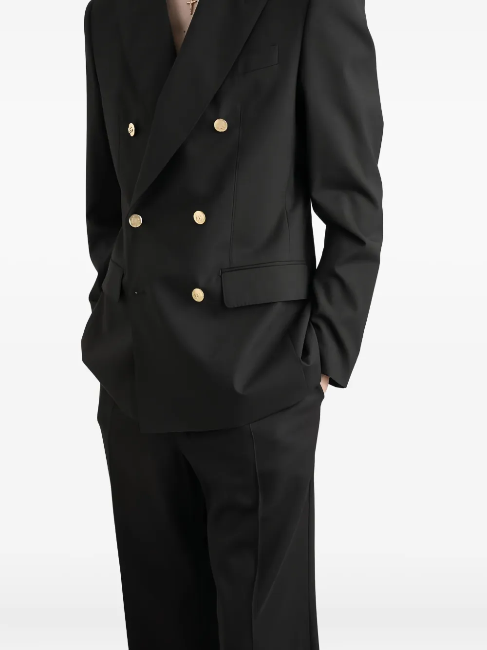 Dolce & Gabbana Martini-fit Gold-button Double-breasted Suit In Black