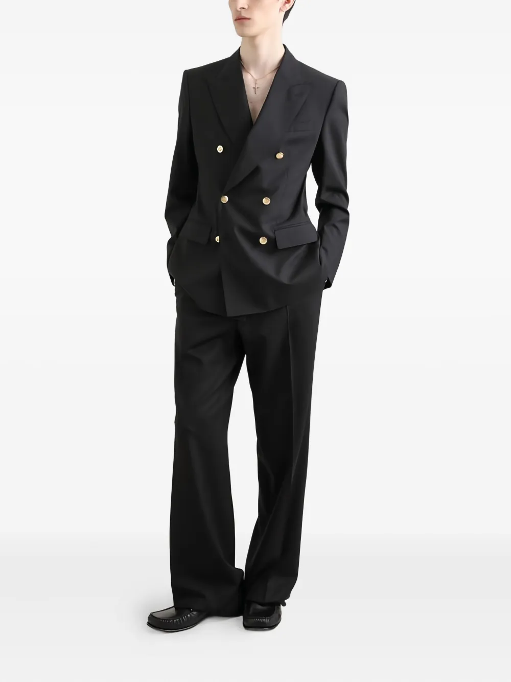 Dolce & Gabbana Martini-fit Gold-button Double-breasted Suit In Black