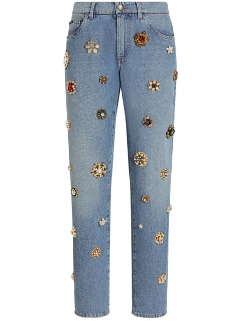 Dolce & Gabbana jeans rectos con detalles de cristal