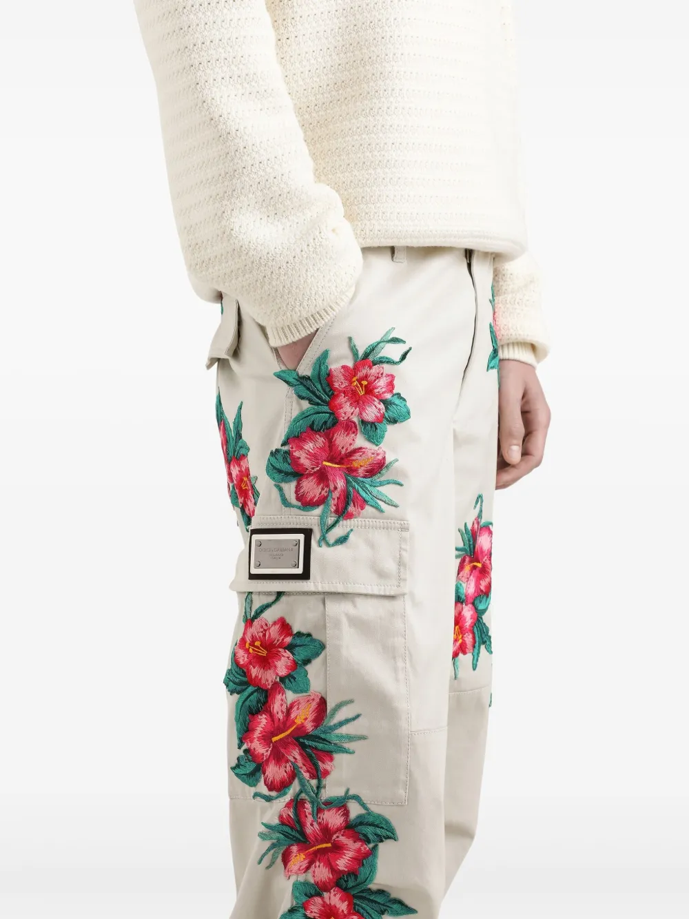 Dolce & Gabbana Broek met geborduurde bloemen Beige