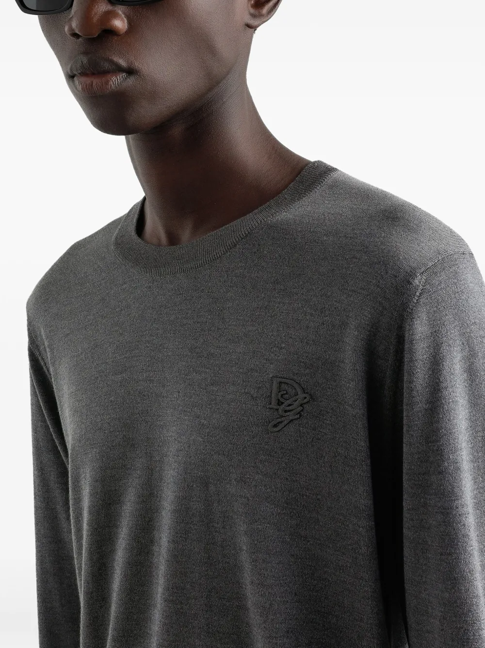 Dolce & Gabbana Zijden trui met geborduurd logo Grijs