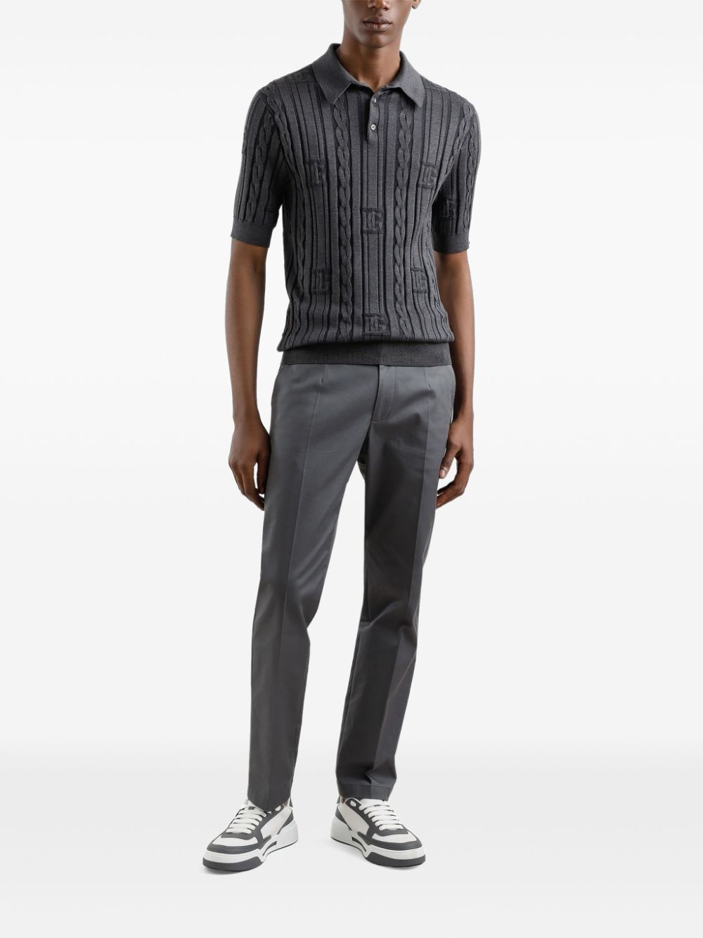 Dolce & Gabbana cable-knit effect polo shirt - Grijs