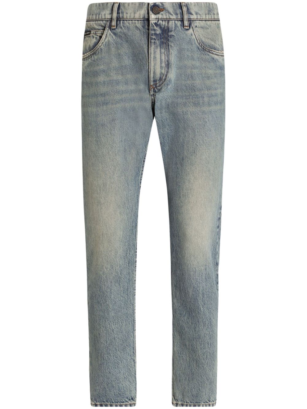 washed straight-leg jeans