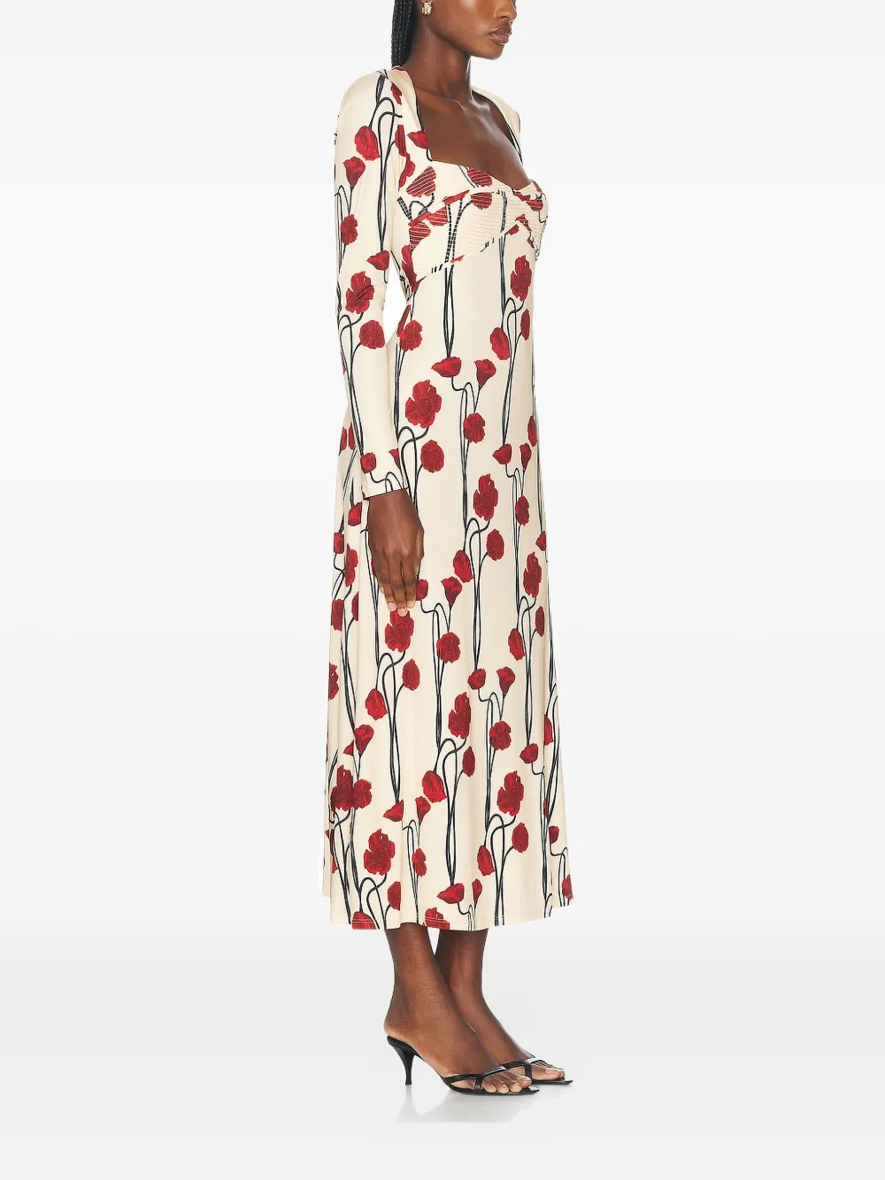 Johanna Ortiz Midi-jurk met bloemenprint em lange mouwen - Beige