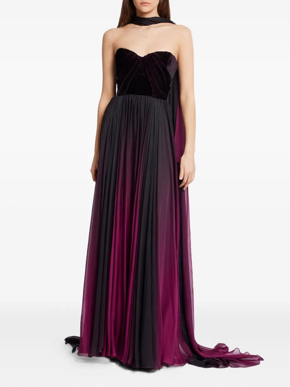 Elie Saab Velvet-panel Maxi Dress In Multi