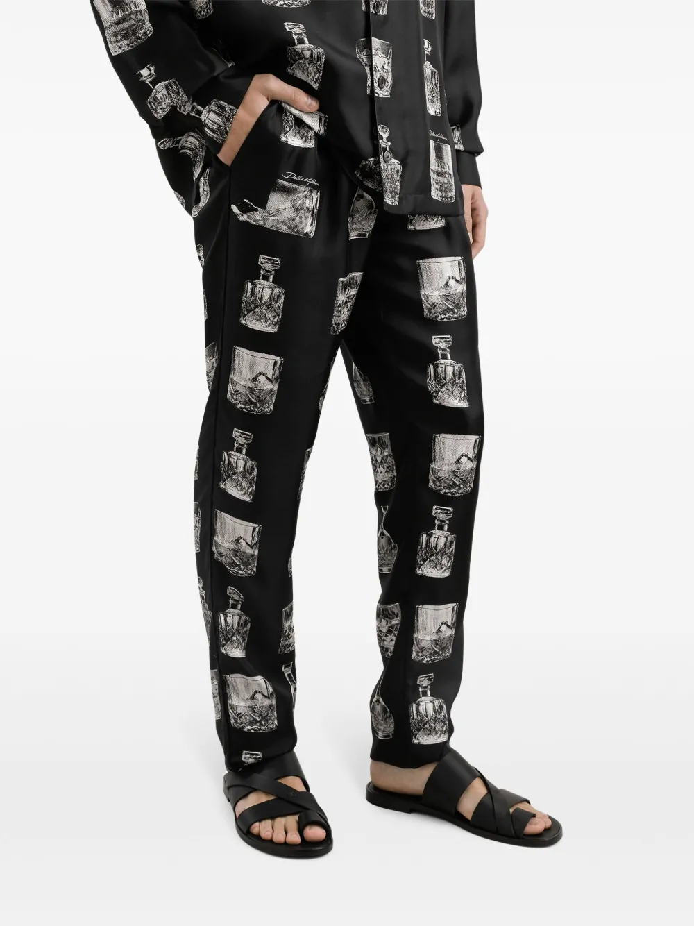 Dolce & Gabbana Pyjamabroek met whiskeyprint Zwart