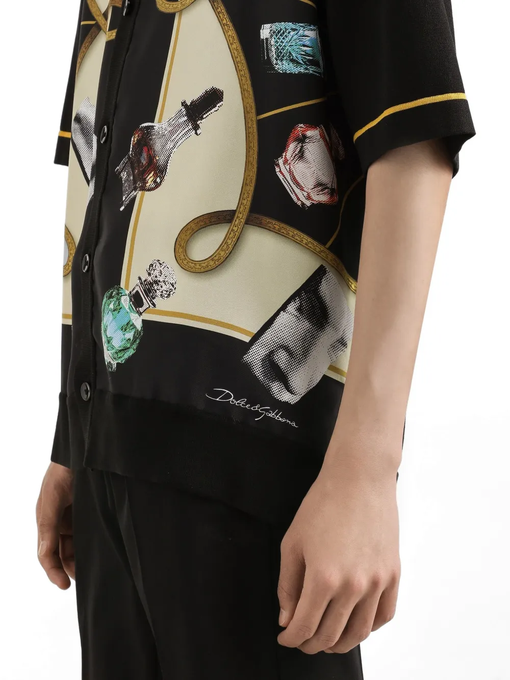 Dolce & Gabbana Silk And Cotton Shirt With Perfume Print In ブラック
