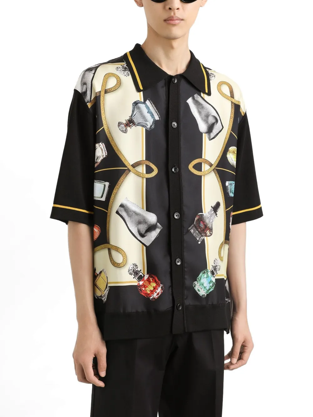 Dolce & Gabbana Silk And Cotton Shirt With Perfume Print In ブラック