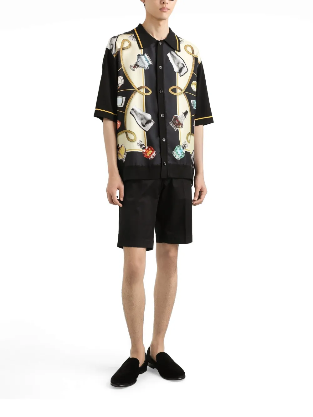 Dolce & Gabbana Silk And Cotton Shirt With Perfume Print In ブラック