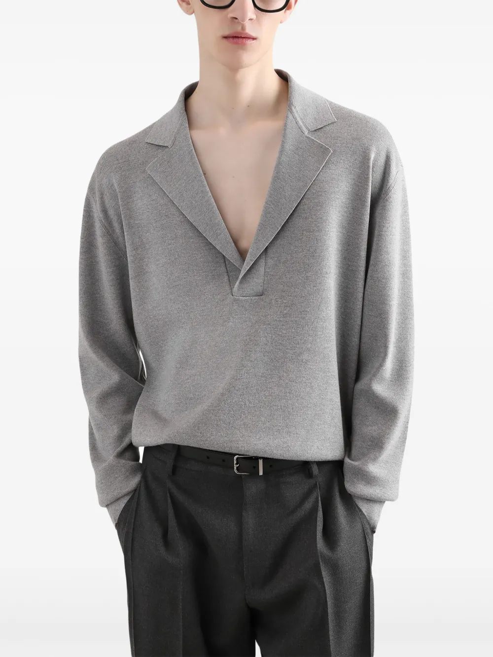 Dolce & Gabbana Trui met gekerfde kraag Grijs