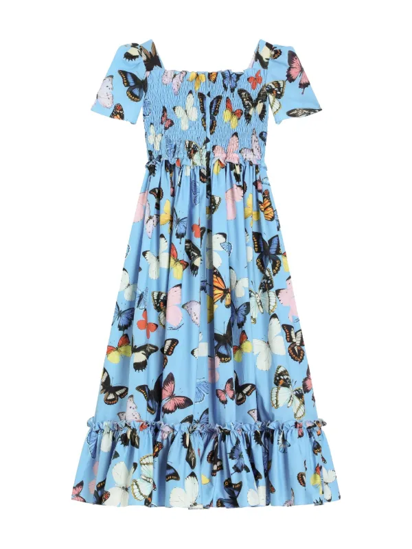 DOLCE&GABBANA キッズ 花柄 ワンピース Dolce & Gabbana Kids バタフライプリント ワンピース | ブルー