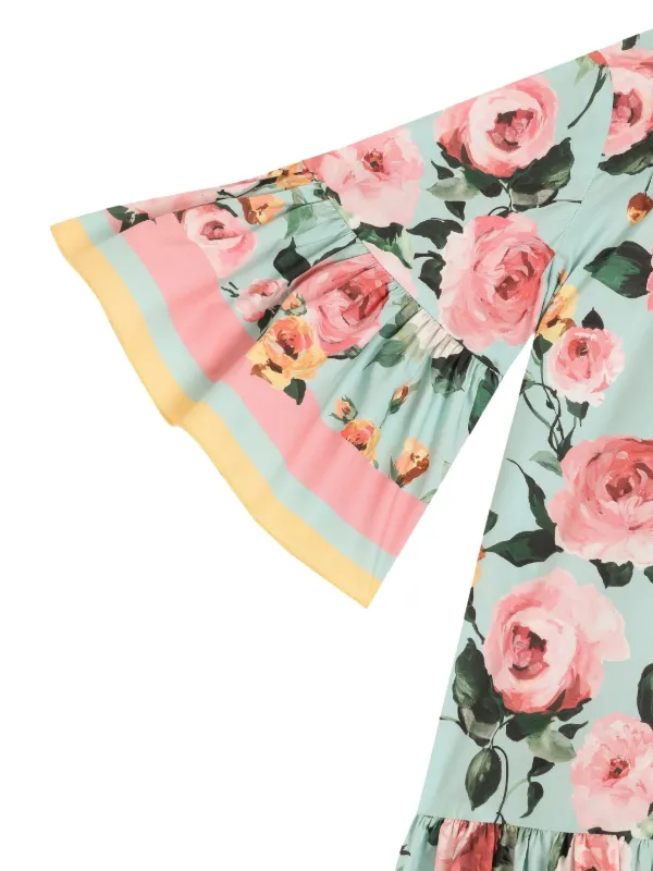 dolce gabbana blue dress with rose Dolce & Gabbana Elegant Floral Silk Long Dress