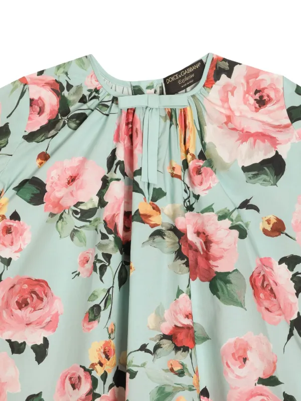 dolce gabbana blue dress with rose Dolce & Gabbana Multicolor Ruffle Floral Long Sleeves Dress