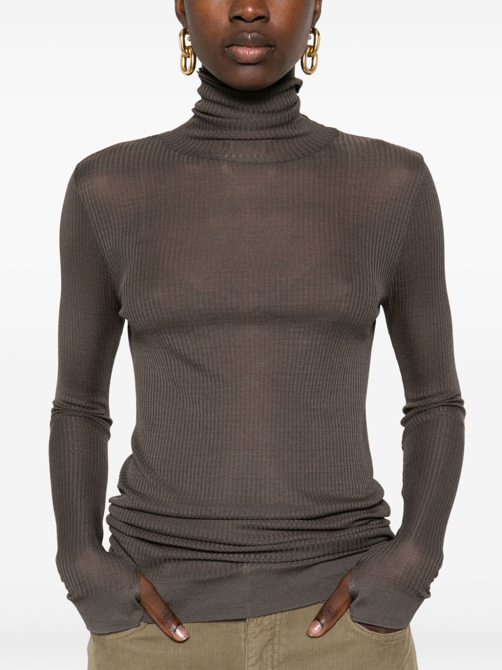 Shop Lemaire Fine-ribbed Sweater In Brown