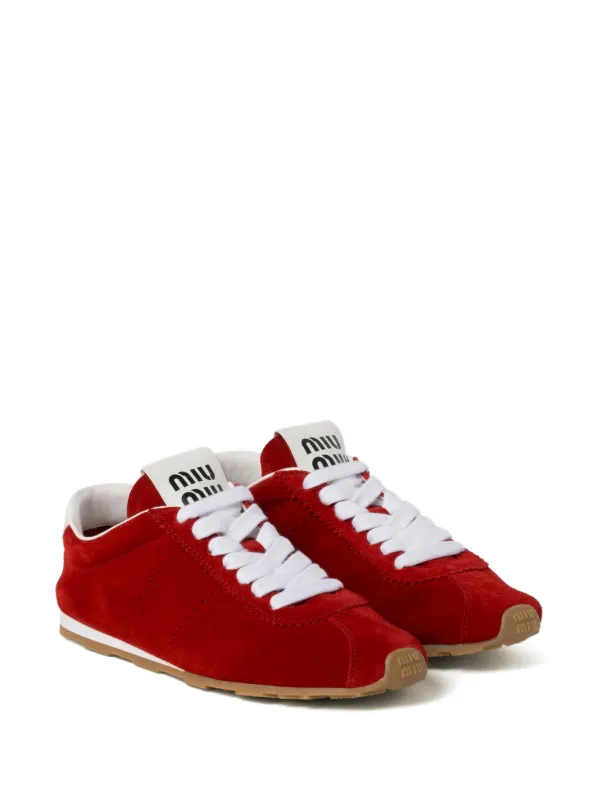 目を惹く★ miumiu PLUME SUEDE SNEAKERS Miu Miu Plume Suede Sneakers | Red | FARFETCH