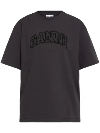 GANNI ダークグレー Tシャツ GANNI logo-embroidered T-shirt | Grey | FARFETCH