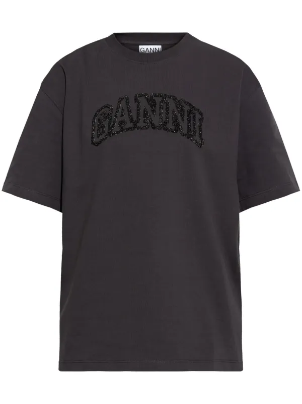 Tシャツ・カットソー GANNI Women Tops W0594 099 Black GANNI logo-embroidered T-shirt | Black | FARFETCH