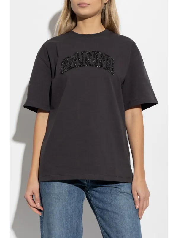 GANNI logo-embroidered T-shirt | Grey | FARFETCH