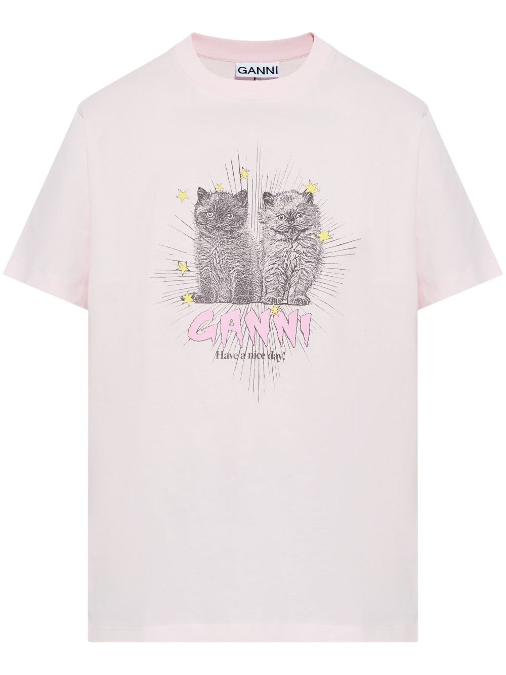 GANNI cats-print T-shirt - Pink