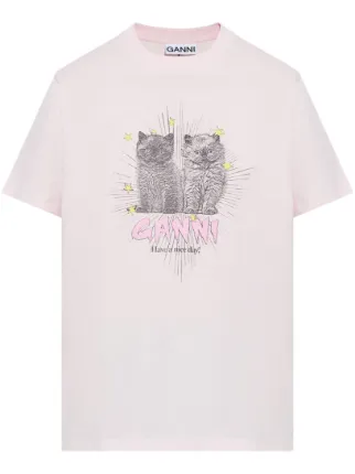 春早割 GANNI キャットプリント Tシャツ | ピンク | FARFETCH JP トップス