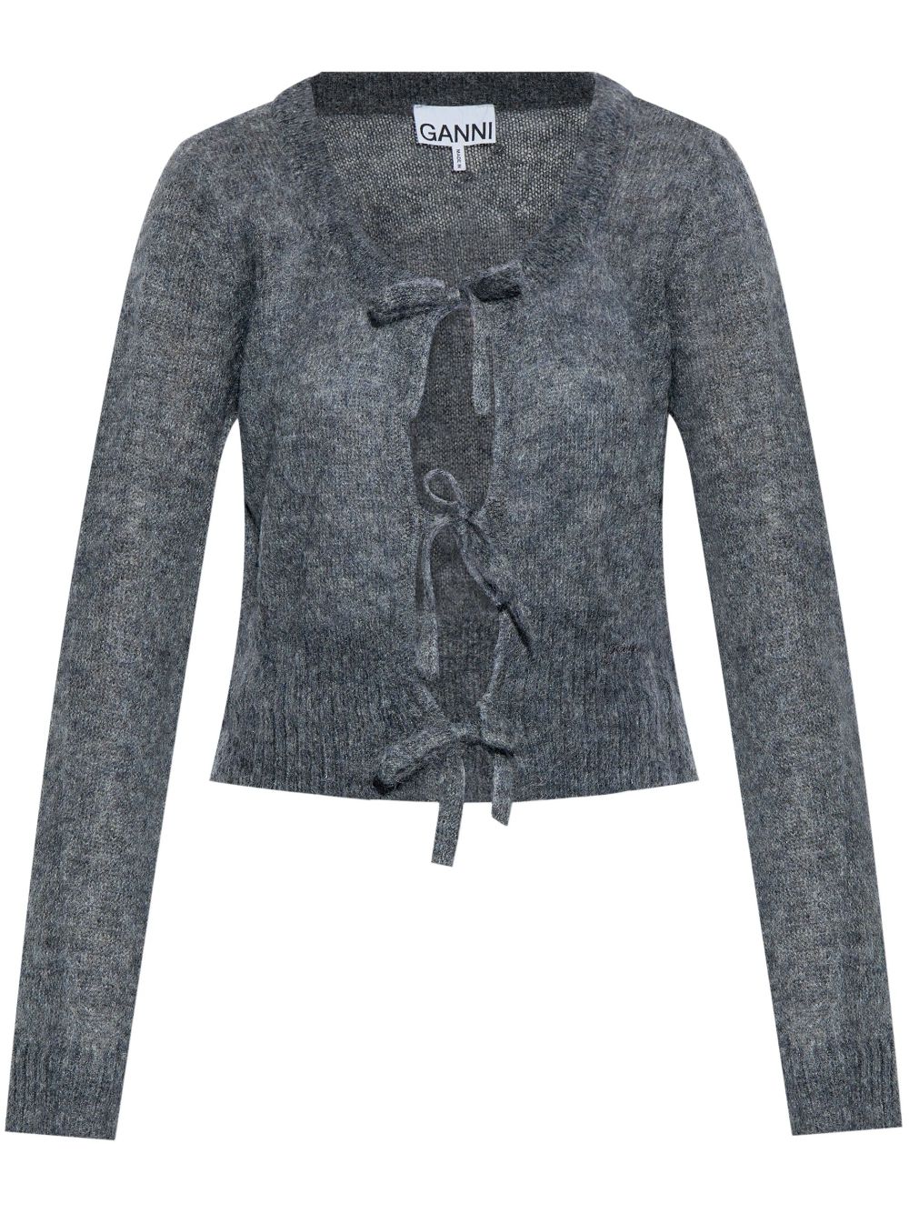 Shop Ganni Self-tie Fastening Cardigan In Grey