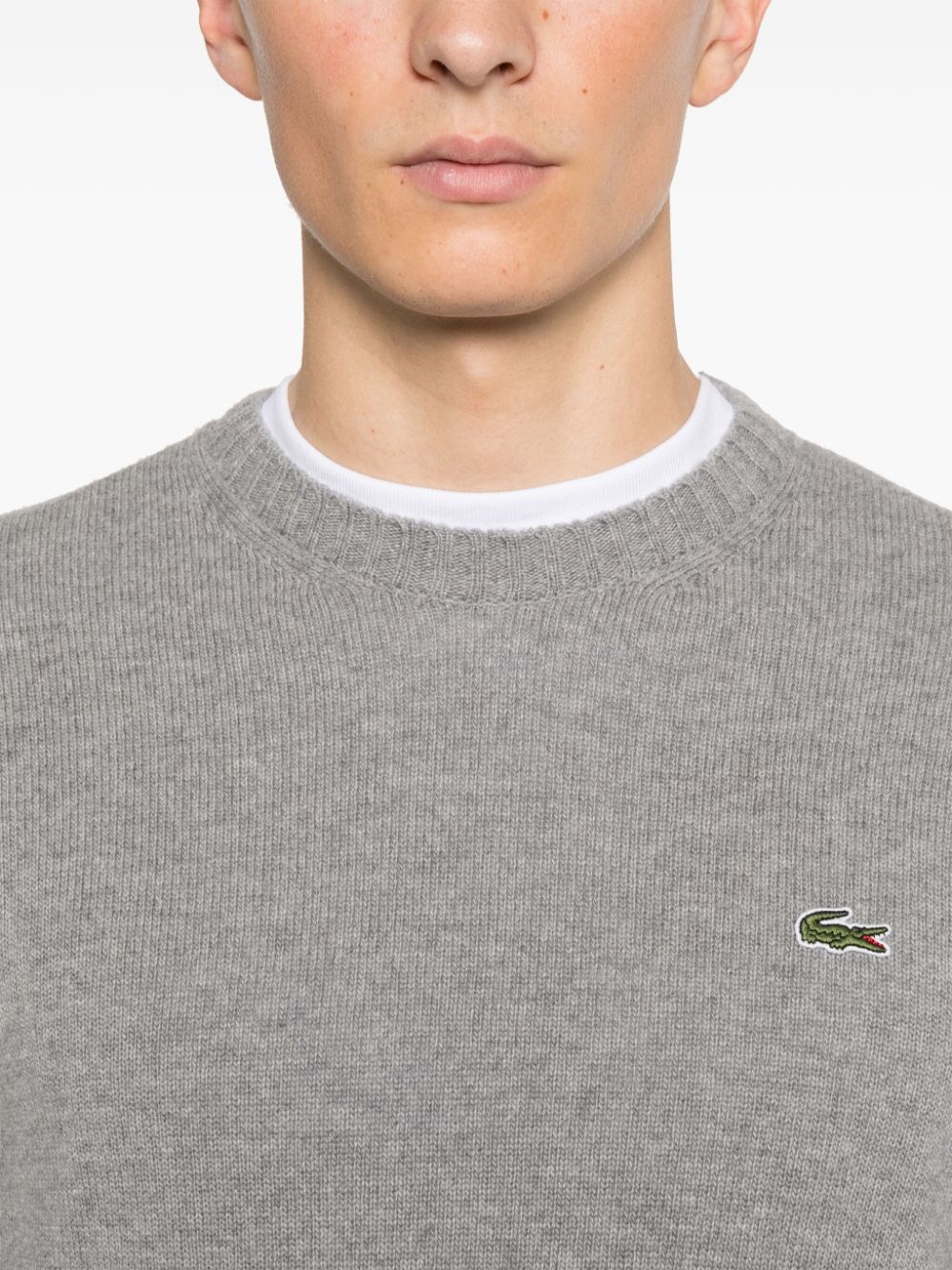 Shop Lacoste Carded-wool Crew-neck Sweater In Grey