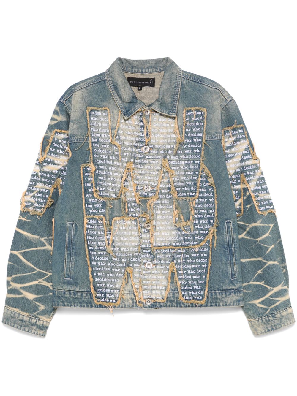 Shop Who Decides War Embroidered-logo Denim Jacket In Blue