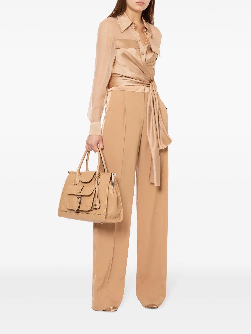 Alberta Ferretti Leren schoudertas - Beige