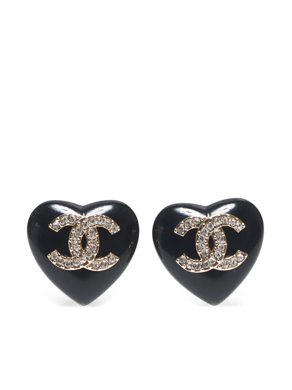 CHANEL Pre-Owned 2022 CC heart stud earrings – Black