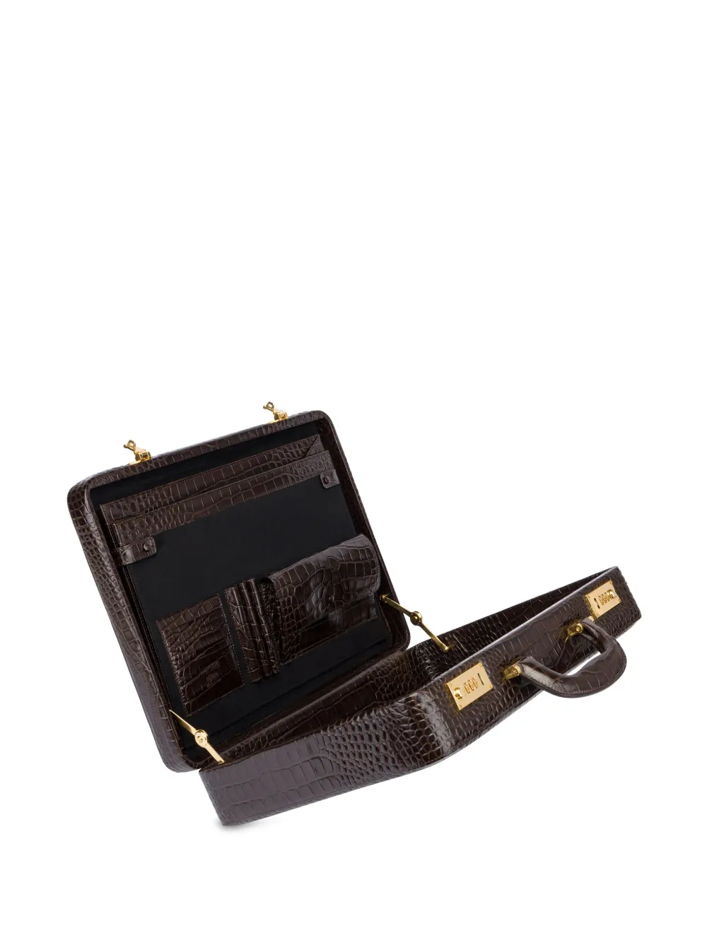 Moschino Aktetas met krokodillen-reliëf Bruin