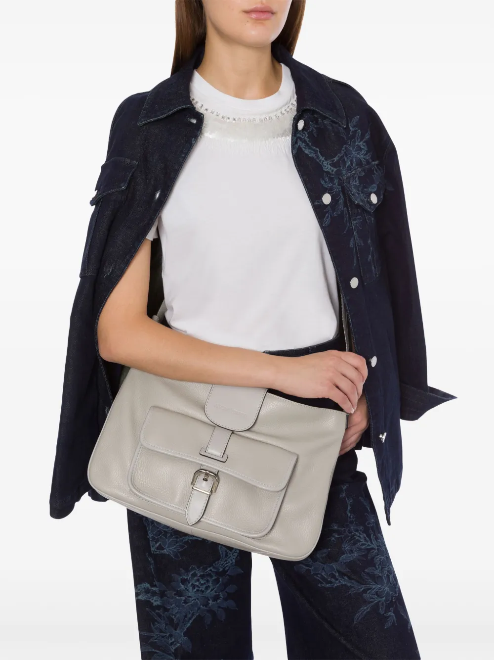 Alberta Ferretti Leren schoudertas - Grijs