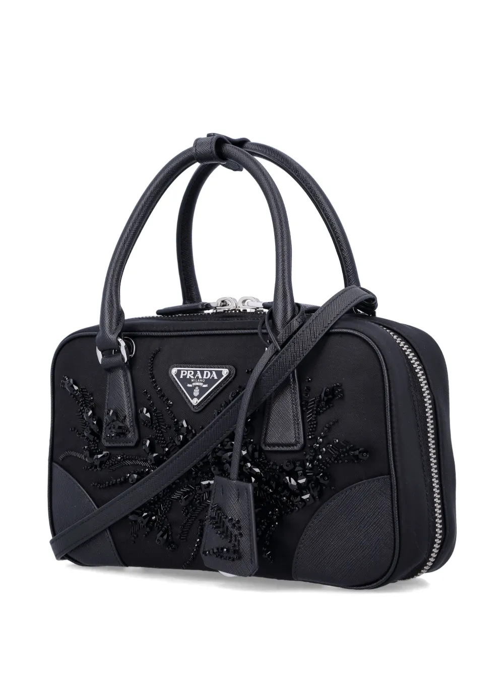 Prada Kleine tas met geborduurd detail Zwart