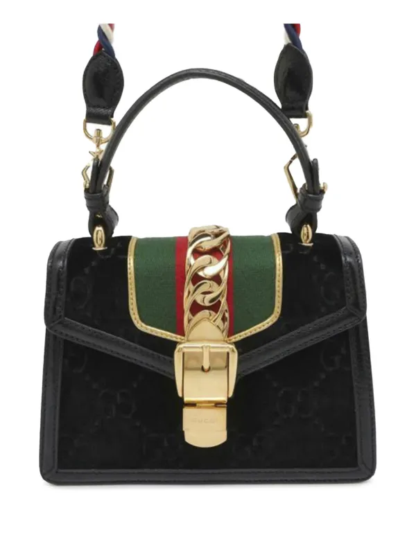 Gucci Pre Owned 2016 2023 Mini GG Velvet Sylvie Satchel Black FARFETCH BH