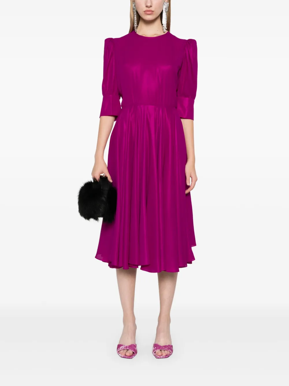Parlor metallic-effect midi dress - MAGENTA