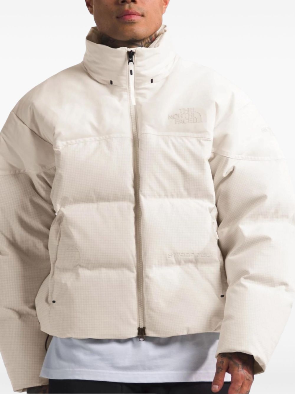 The North Face logo-embroidered padded jacket - White