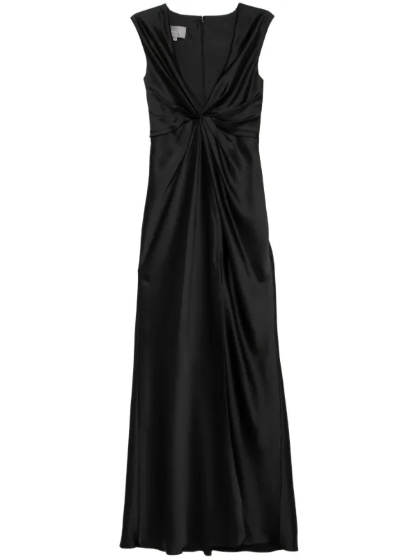 amsale black dress Women's Fluid Satin Twisted Drape - Size:9H This Amsale gown highlights MISA Athena Dress Onyx black cocktail dress?
