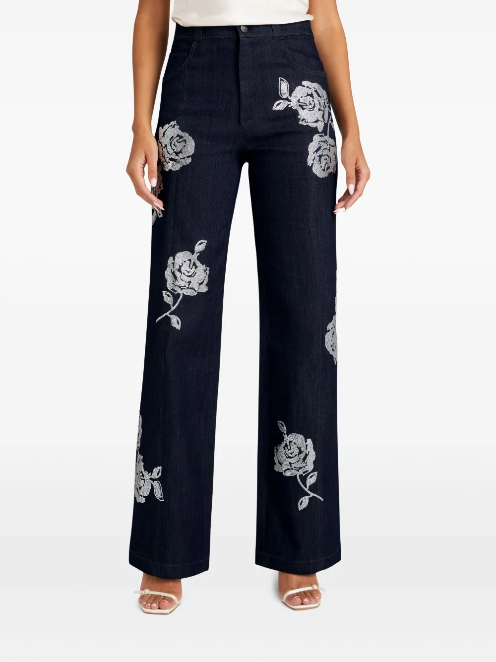 Cinq A Sept Jeans met geborduurde bloemen Blauw