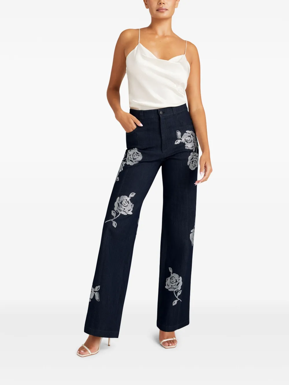 cinqasept Cinq A Sept Jeans met geborduurde bloemen - Blauw